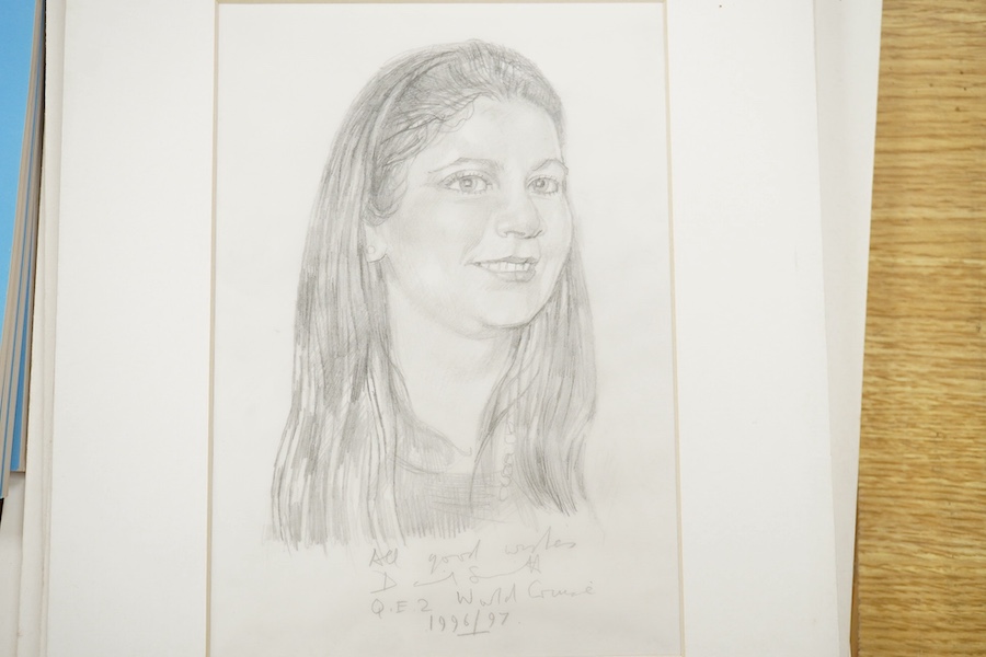 David Smith (1920-1999), a large collection of pencil sketches on tracing paper, Passengers and members of the crew, QE2 cruise 1996/97, each signed, inscribed and dated, together with ‘Cunard portrait of a Great Ship’ s